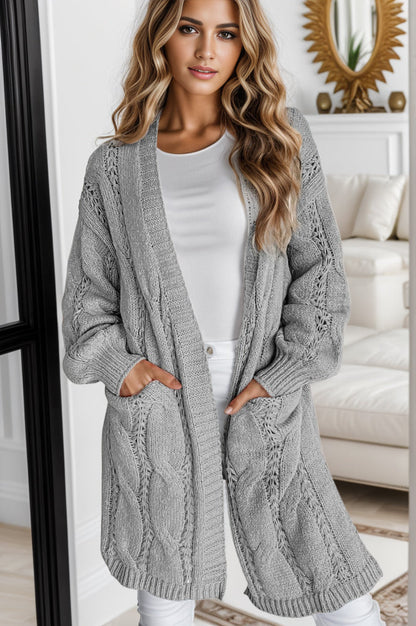 Trendig Cable-Knit Oversized Slitskjorta för Bekväm Lager-på-Lager