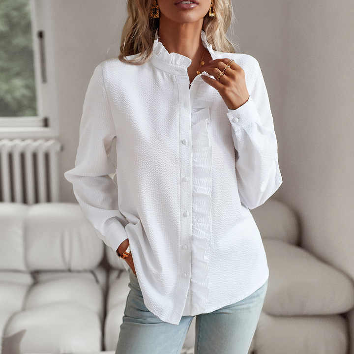 Elegant långärmad blus med manschettkrage - Liesbeth